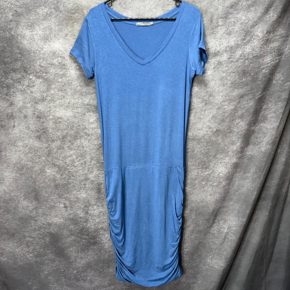 Prana Foundation Ruched‎ Midi Dress Size M Blue V-Neck Soft Modal